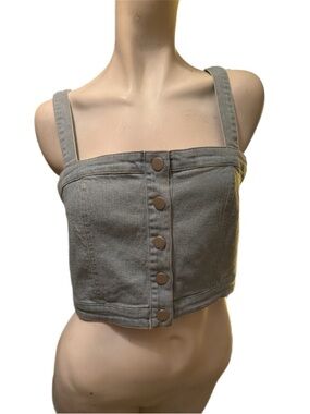 Sugarlips Gray Denim Button-Front Cropped Tank